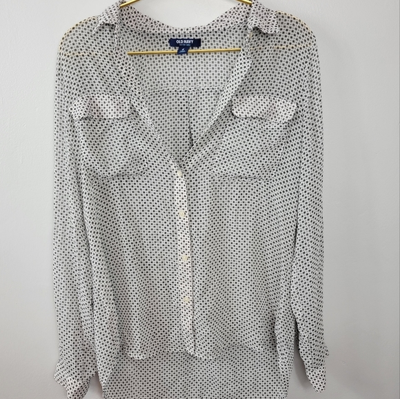 Medium Old Navy Sheer Button Up Blouse Patterned - Picture 1 of 5
